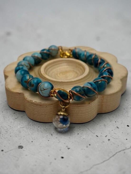 Handmade Jewelry - Handmade wirewrapped Elegant Blue and Gold Beaded Bracelet